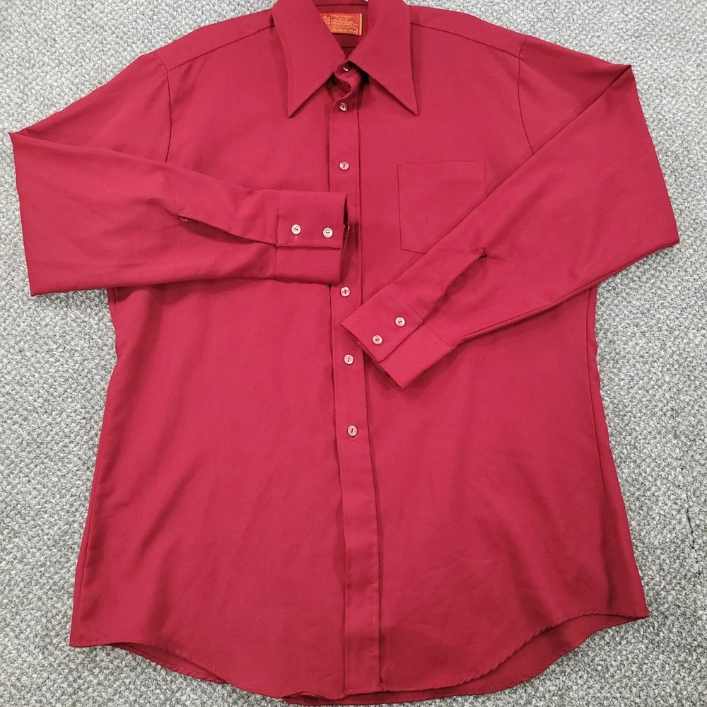 Vintage Sears Kings Road Perma-Prest Shirt Mens 17-17.5 Tall Red Textured Poly